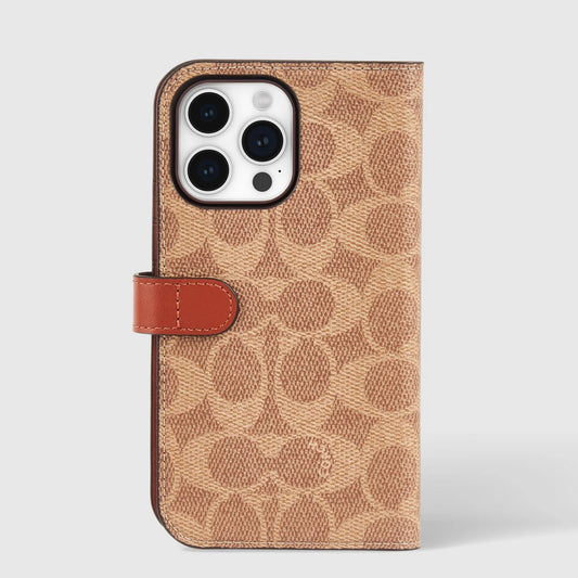 IPHONE 15 PRO MAX COACH FOLIO SIGNATURE TAN